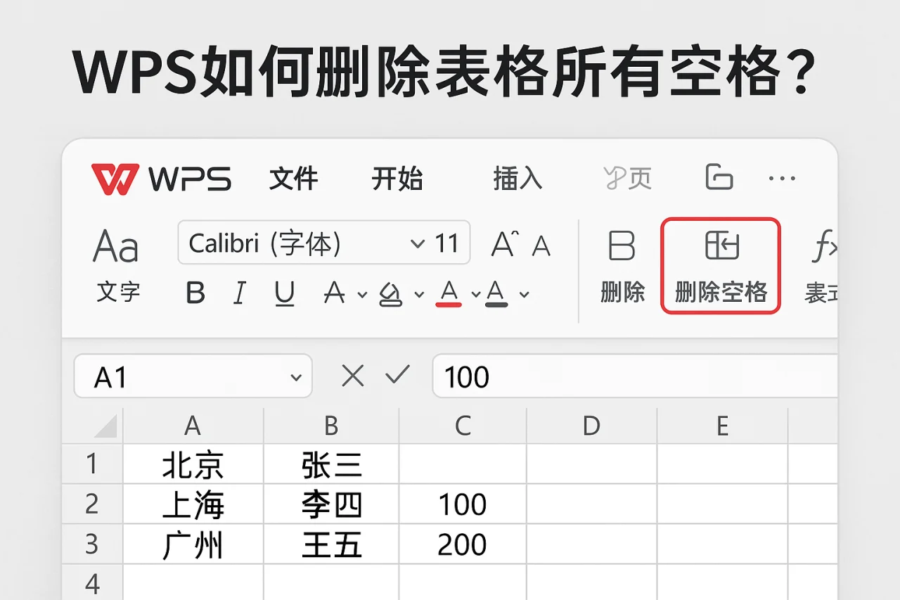 WPS如何删除表格所有空格？