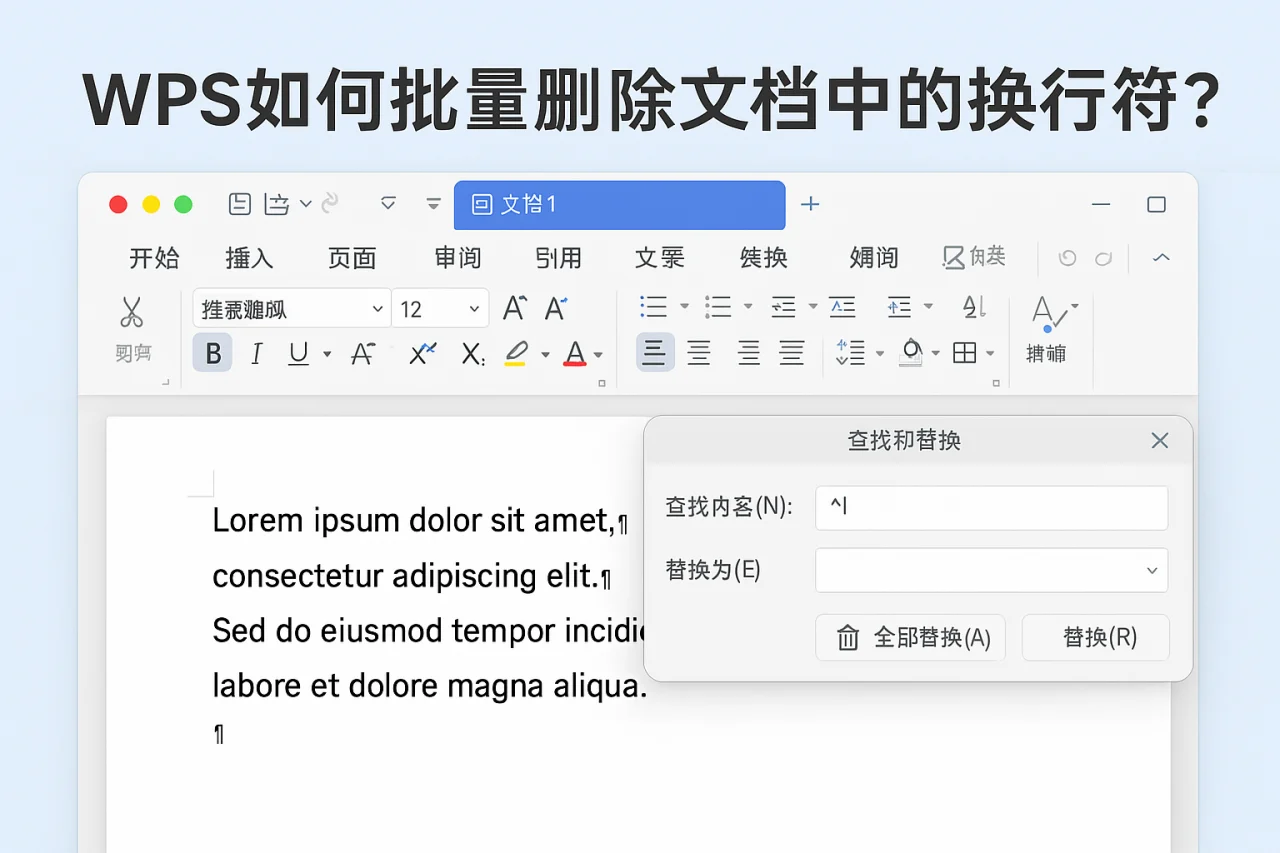 WPS如何批量删除文档中的换行符？