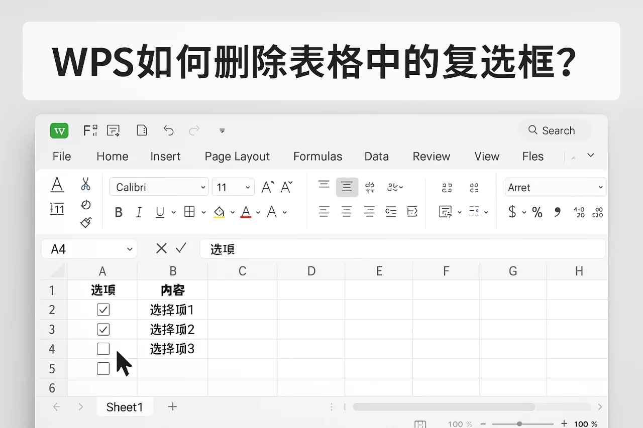 WPS如何删除表格中的复选框?