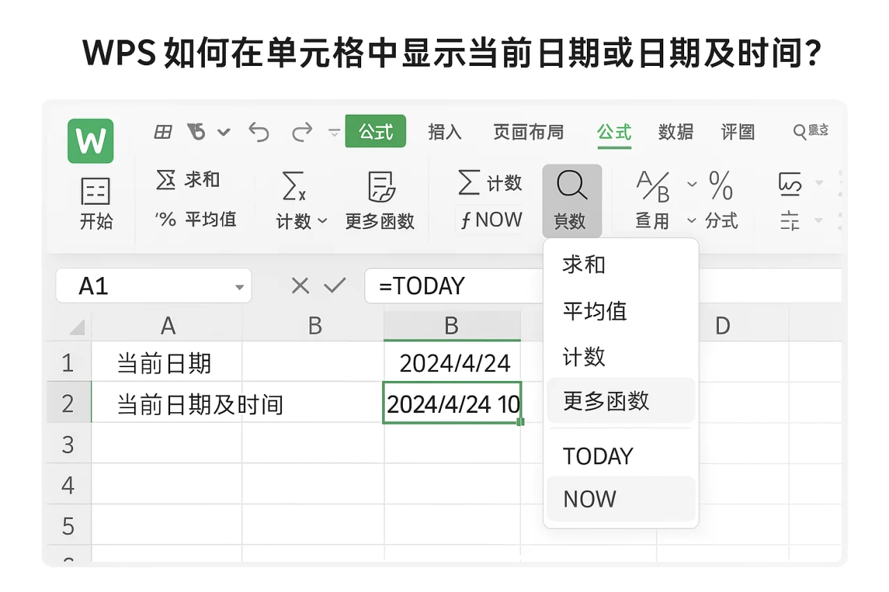 WPS如何在单元格中显示当前日期或日期及时间?