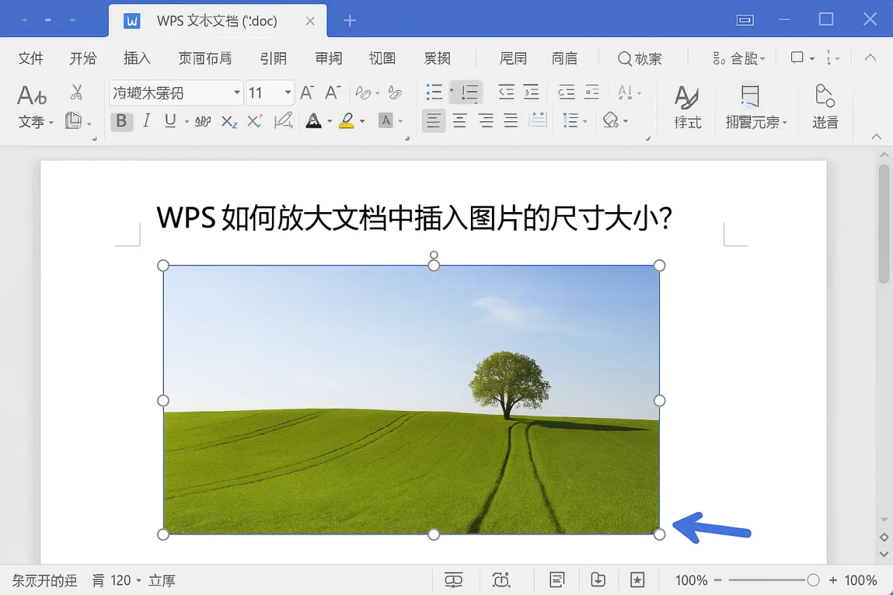 WPS如何放大文档中插入图片的尺寸大小？
