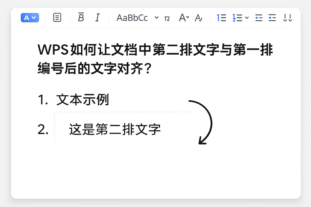 WPS如何让文档中第二排文字与第一排编号后的文字对齐？