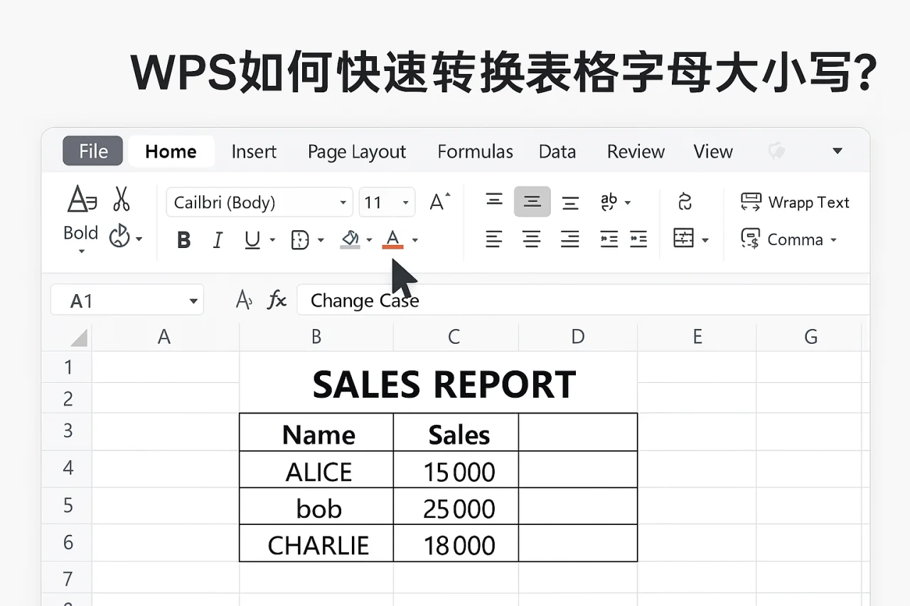 WPS如何快速转换表格字母大小写？