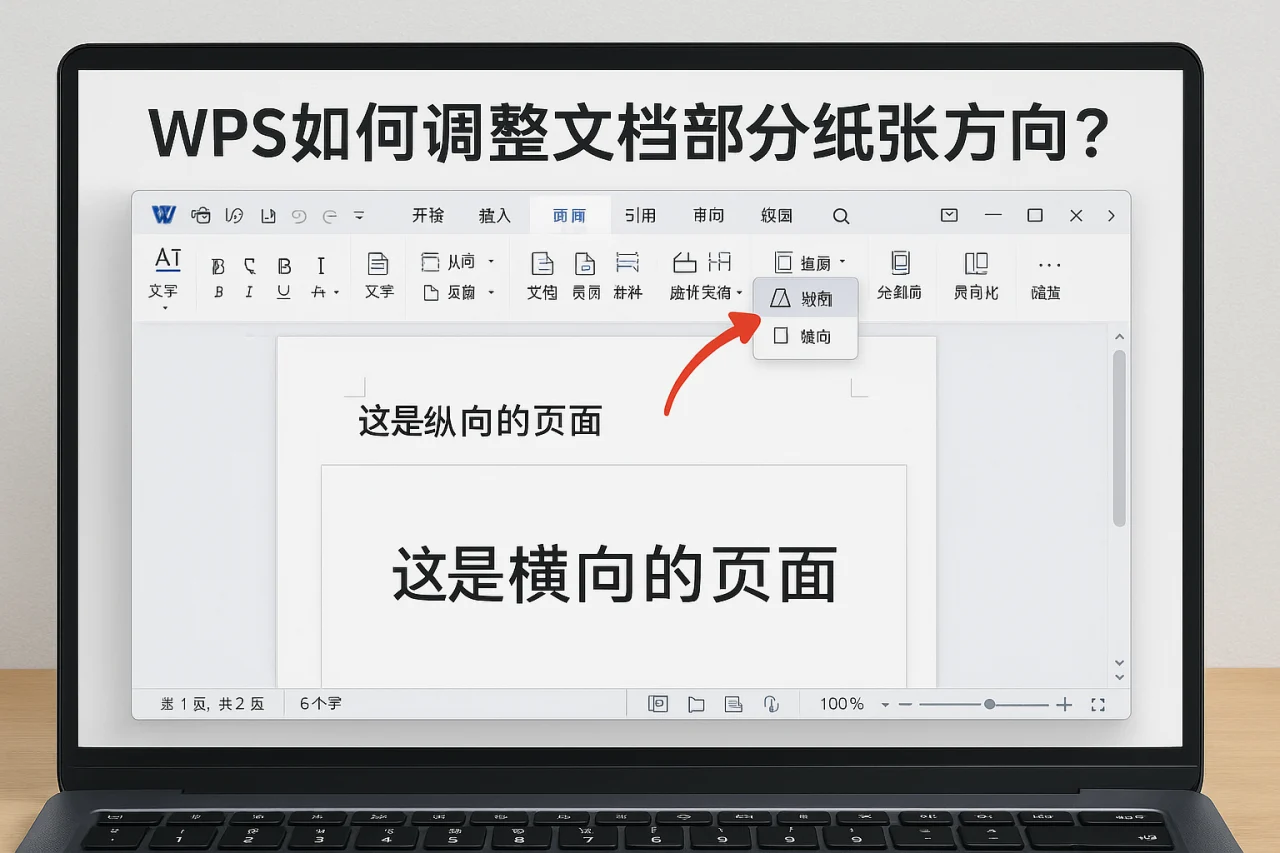 WPS如何调整文档部分纸张方向？