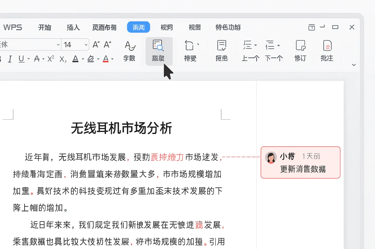 WPS如何不显示文档的批注和修订?