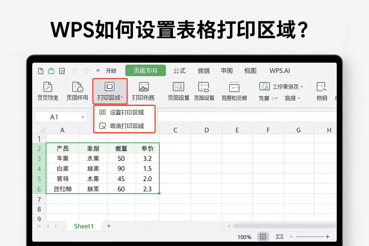 WPS如何设置表格打印区域?