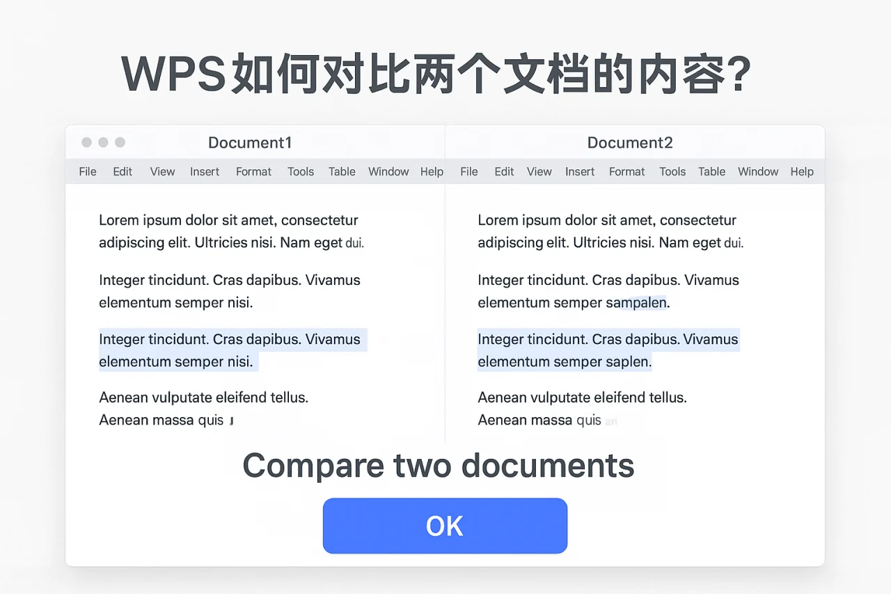 WPS如何对比两个文档的内容?