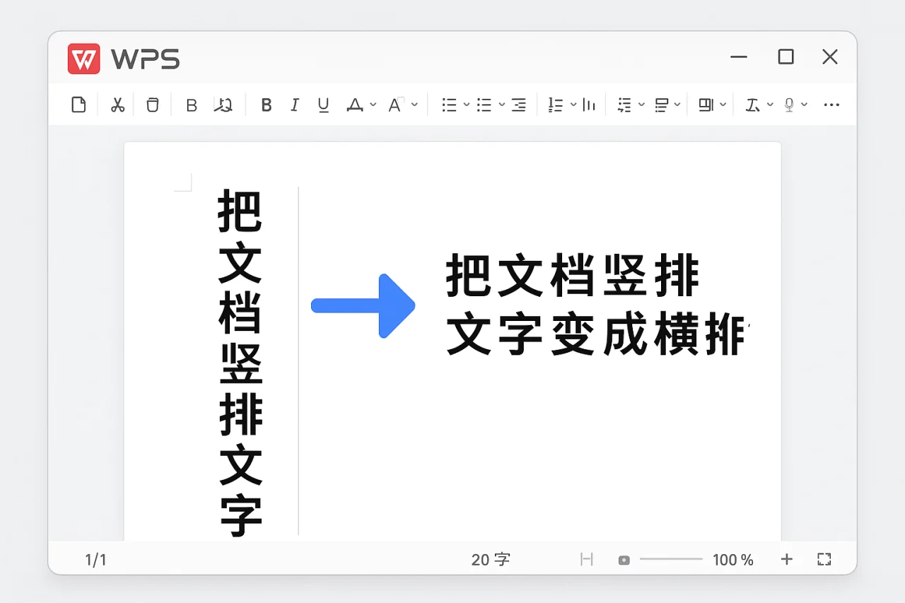 WPS如何把文档竖排文字变成横排？